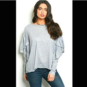 Cotton Bleu long sleeved distressed top gray Small